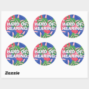 Hard of Hearing Pink Blue Green Tropical Leaves Classic Round Sticker