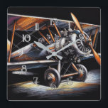 Hard Pastel Antique Biplane Aeroplane Airplane Square Wall Clock<br><div class="desc">Hard Pastel Antique Biplane Aeroplane Airplane</div>