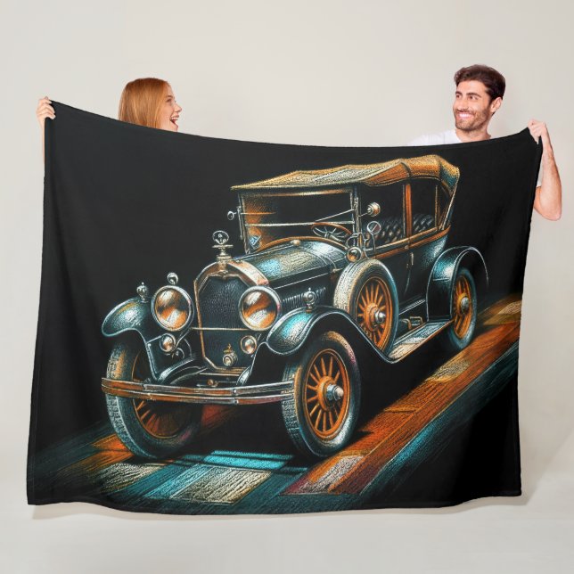 Hard Pastel Drawing Antique Car Fleece Blanket (In Situ)