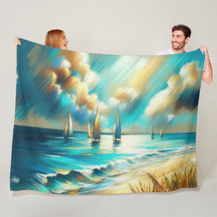 Hard Pastel Drawing Boats Water  Fleece Blanket