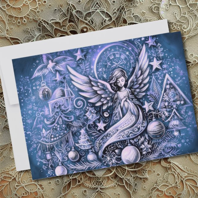 Hard Pastel Drawing Christmas Angel Blue Card (Creator Uploaded)