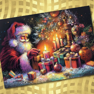 Hard Pastel Drawing Christmas Holiday Santa Claus Card