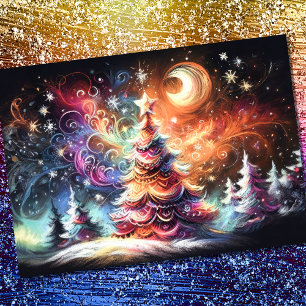 Hard Pastel Drawing Christmas Holiday Trees Whimsy Card