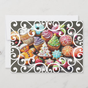 Hard Pastel Drawing Christmas Motif Holiday Cookie Card