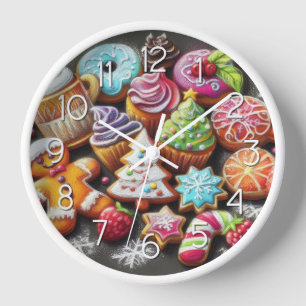 Hard Pastel Drawing Christmas Motif Holiday Cookie Clock