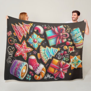 Hard Pastel Drawing Christmas Motif Holiday Cookie Fleece Blanket