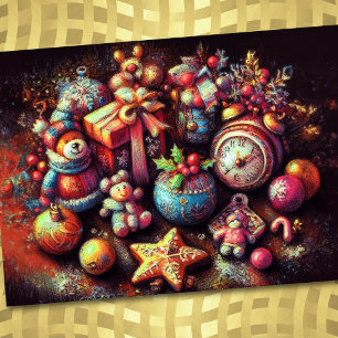 Hard Pastel Drawing Christmas Motifs Holiday Card