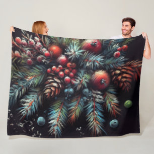 Hard Pastel Drawing Christmas Motifs Holiday Fleece Blanket
