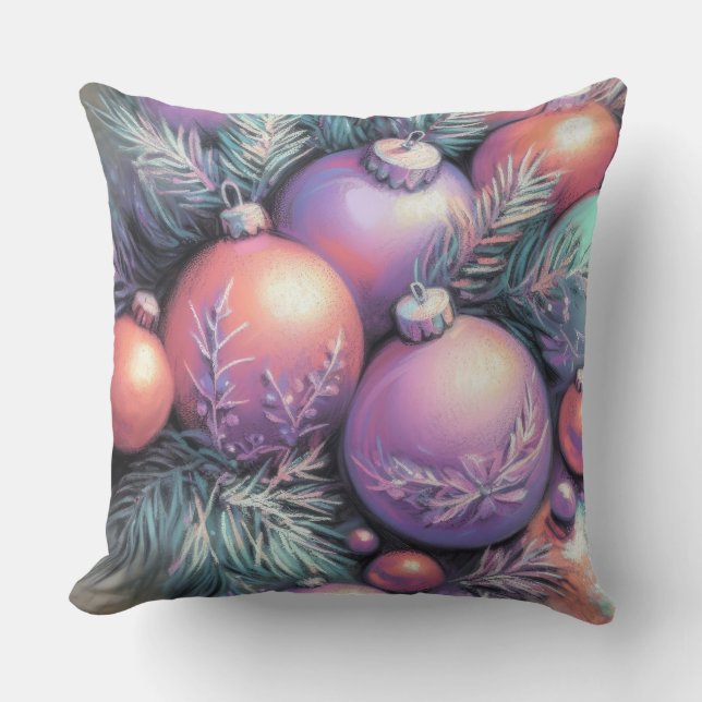 Hard Pastel Drawing Christmas Motifs Purple Peach Throw Pillow (Front)