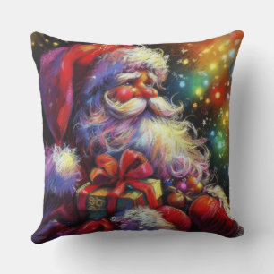 Hard Pastel Drawing Christmas Santa Claus Throw Pillow