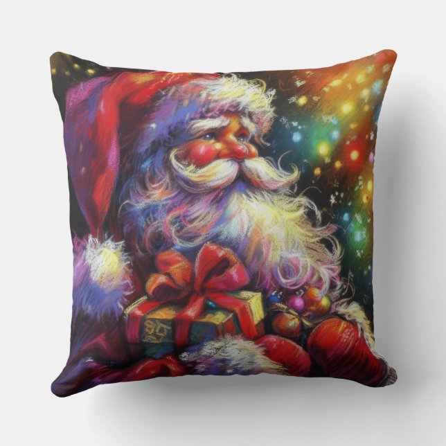 Hard Pastel Drawing Christmas Santa Claus Throw Pillow (Back)