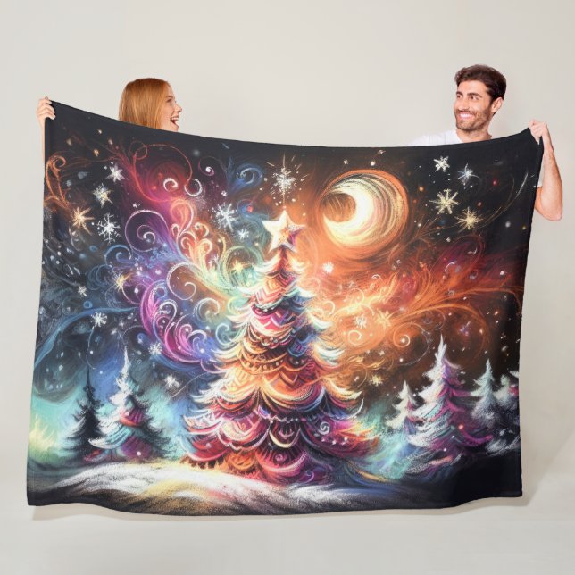 Hard Pastel Drawing Christmas Trees Whimsical Fleece Blanket (In Situ)