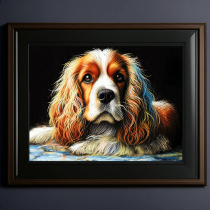 Hard Pastel Drawing Cocker Spaniel Dog Poster