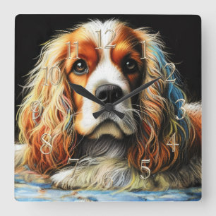 Hard Pastel Drawing Cocker Spaniel Dog Square Wall Clock