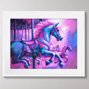 Hard Pastel Drawing Coolr Tones Carousel Horse Poster