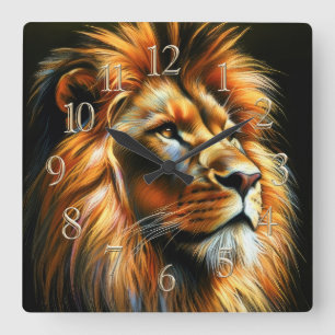 Hard Pastel Drawing Lion Square Wall Clock