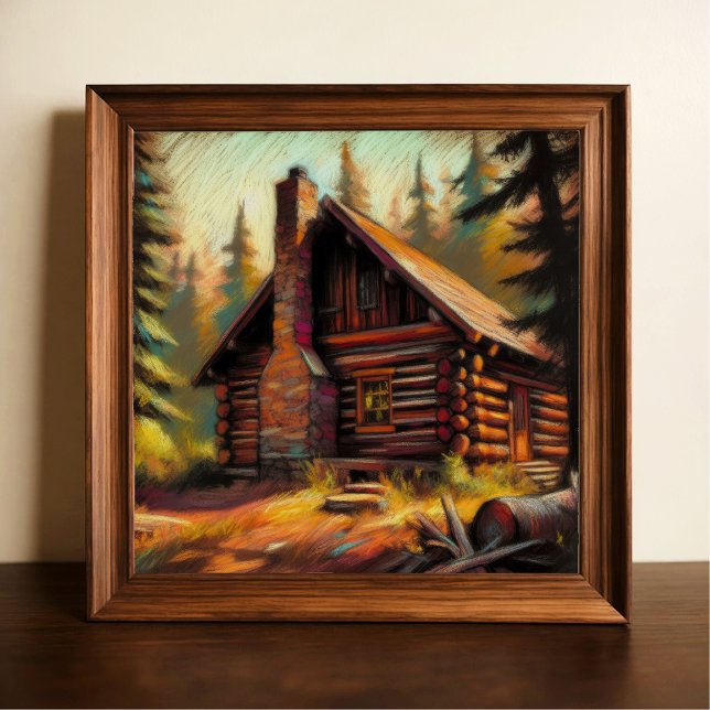 Hard Pastel Drawing of Log Cabin in the Woods Poster (Creator Uploaded)