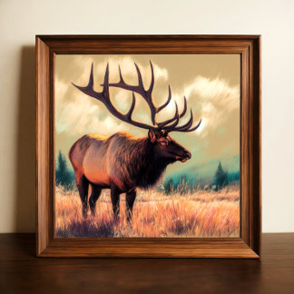 Hard Pastel Drawing Painting of an Elk Poster