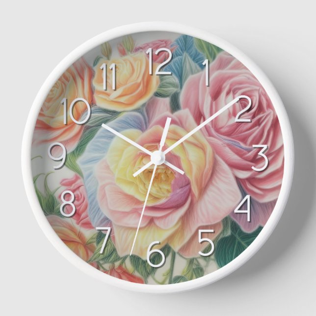Hard Pastel Drawing Roses Clock (Front)
