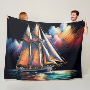 Hard Pastel Drawing Sailboat Fleece Blanket