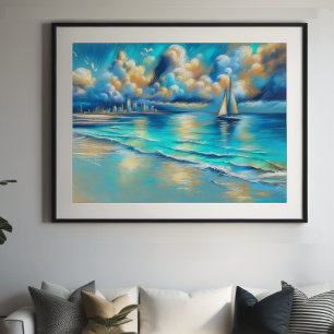 Hard Pastel Drawing Sailboat Water  Poster