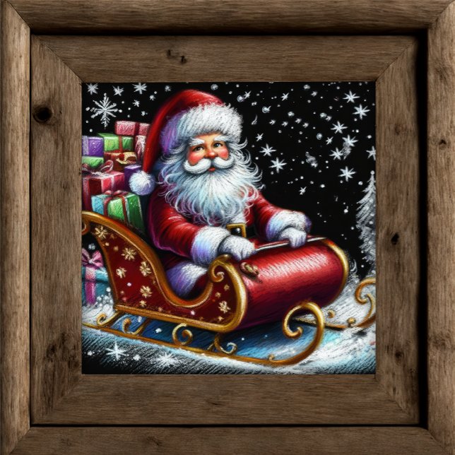 Hard Pastel Drawing Santa in His Sleigh Poster (Creator Uploaded)