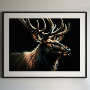 Hard Pastel Drawing Stag Elk Poster