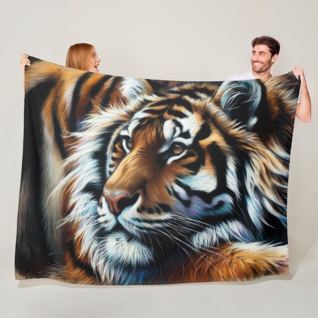 Hard Pastel Drawing Tiger Fleece Blanket (In Situ)