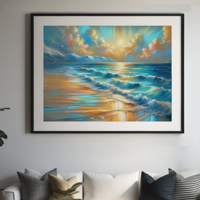Hard Pastel Drawing Waves on a Beach II Poster (Creator Uploaded)