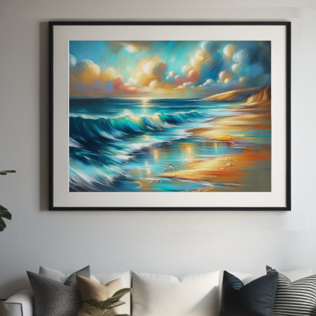 Hard Pastel Drawing Waves on a Beach III Poster (Creator Uploaded)