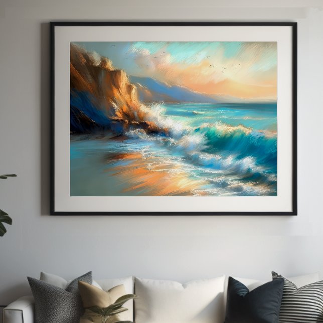 Hard Pastel Drawing Waves on a Beach Poster (Creator Uploaded)
