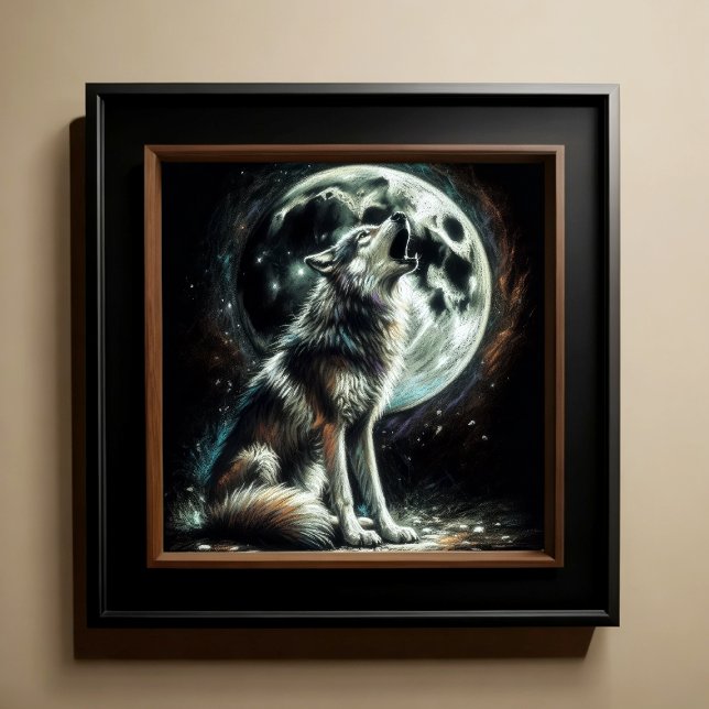 Hard Pastel Drawing Wolf Howling Moon Poster (Creator Uploaded)