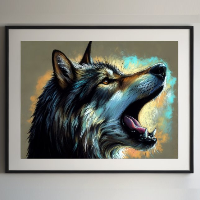 Hard Pastel Drawing Wolf Howling Poster (Creator Uploaded)