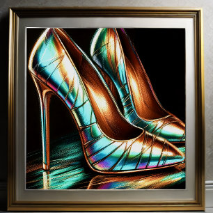 Hard Pastel Drawing Woman's Iridescent High Heels Poster