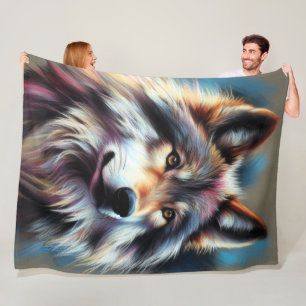 Hard Pastel Wolf on Grey Fleece Blanket