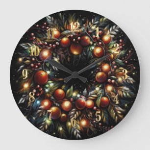Hard Pastels Drawing Christmas Wreath Fruit Large Clock