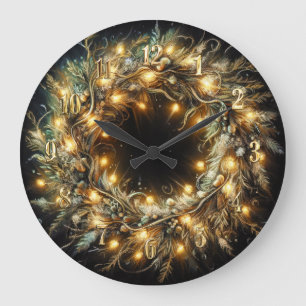 Hard Pastels Drawing Christmas Wreath Yellow Large Clock