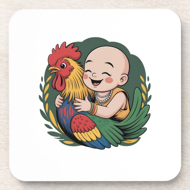 Hard plastic coaster | Chloe Baby Hugs The Rooster (Front)