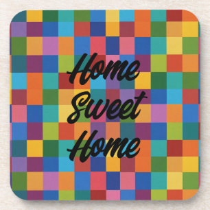 Hard plastic coaster rainbow square home sweet
