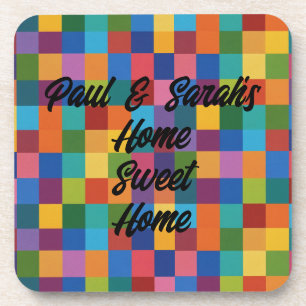 Hard plastic coaster rainbow square home sweet