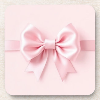 Hard plastic coaster w Pink Bow