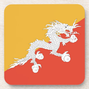 Hard plastic coaster with flag of Bhutan