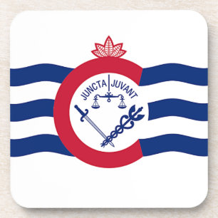 Hard plastic coaster with flag of Cincinnati, USA