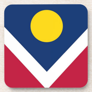 Hard plastic coaster with flag of Denver, USA
