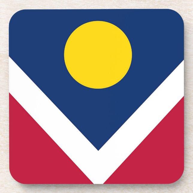 Hard plastic coaster with flag of Denver, USA (Front)