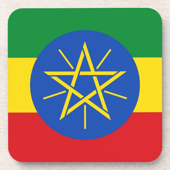 Hard plastic coaster with flag of Ethiopia (Front)