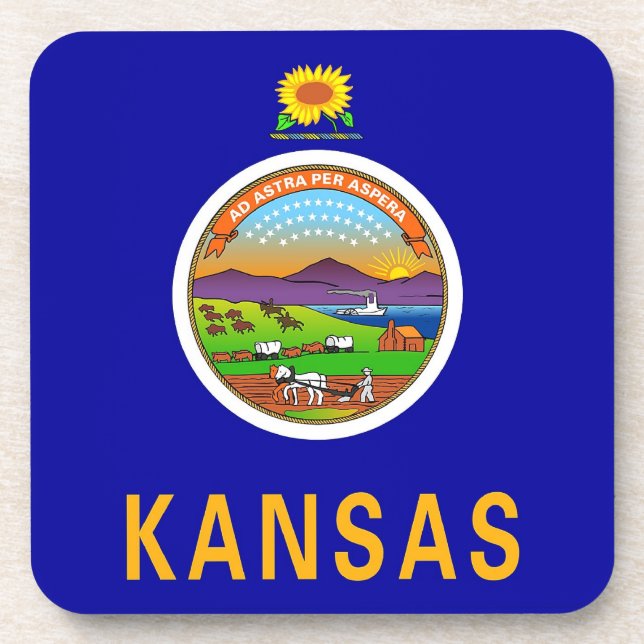 Hard plastic coaster with flag of Kansas, USA (Front)
