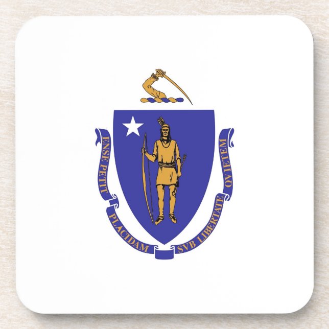 Hard plastic coaster with flag of Massachusetts (Front)