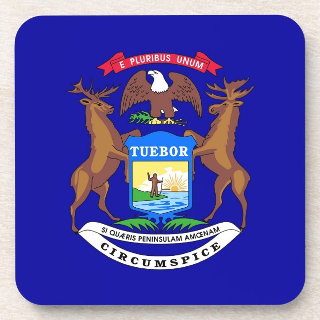 Hard plastic coaster with flag of Michigan (Front)