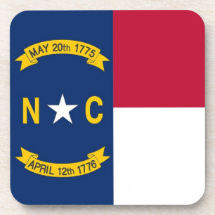 Hard plastic coaster with flag of North Carolina